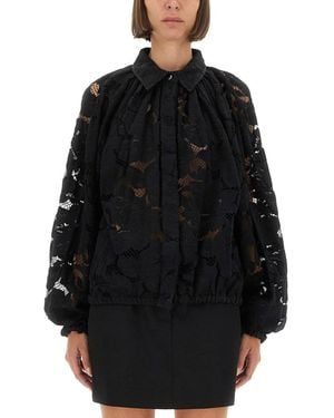 Patou Balloon-Sleeve Lace Blouse - Black