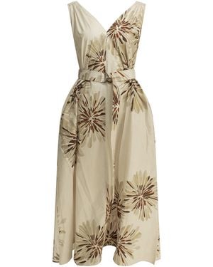 Brunello Cucinelli "Bloom Print" Midikleid - Natur