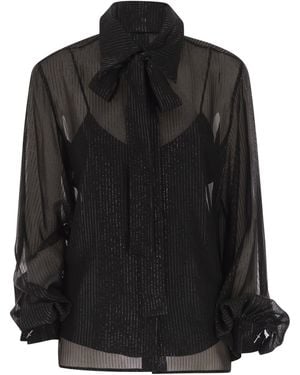 Max Mara Scafati Striped Silk Chiffon Blouse - Black