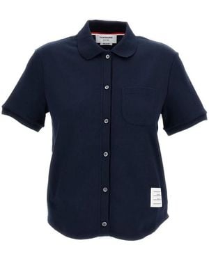 Thom Browne Ss Round Collar Rib Cuff Button-Down-Hemd aus Baumwolle Milano - Blau
