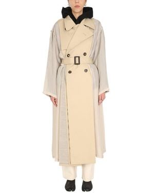 Maison Margiela Two-Material Trench Coat With Belted Waist - Natural