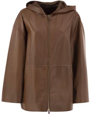 Max Mara Mxmacinoso Lambskin Hooded Leather Jacket - Brown