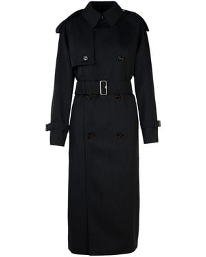 Burberry Gray Wol Long Trench Coat - Zwart