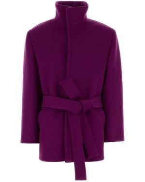 Saint Laurent Tyrian Wool Coat - Purple