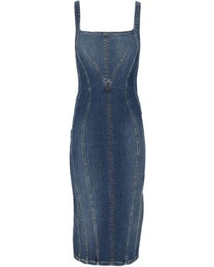 Elisabetta Franchi Denim Fitted Square Neck Day Dress - Blue