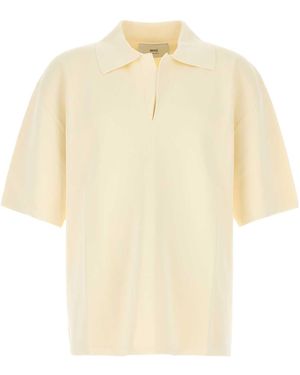 Ami Paris Cream Viscose Blend Oversize Polo Shirt - White