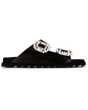 Roger Vivier Flat Sandals With Crystal Embellishments - Black