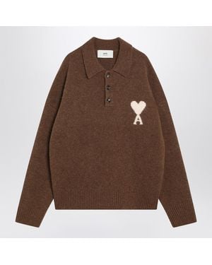 Ami Paris Ami De Coeur Polo Sweater - Brown