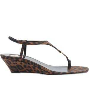 Saint Laurent 'Cassandre' Fabric Wedge Sandals - Brown