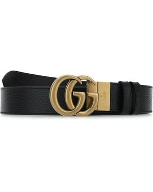 Gucci Golden Buckle Reversible Textured Belt - White