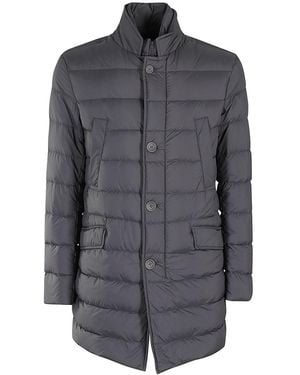 Herno Quilted Anthracite Coat With High Collar And Minim - Grau