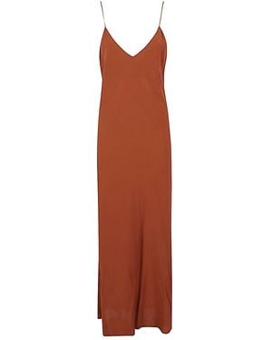 Alberto Biani Georgette Long Slip Robe - Marron