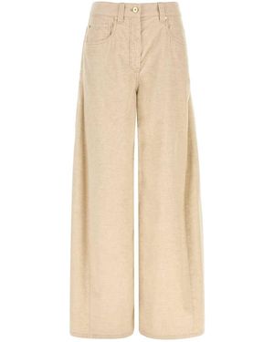 Brunello Cucinelli Sand Corduroy Wide-Leg Pant - Natural