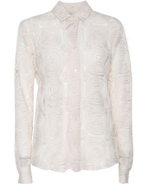 MAZZARELLI CAMICIE Tulle With Embroidered Roses - White
