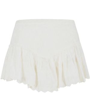 Isabel Marant Pantalón Corto 'Zoelia' Con Bordados En Seda Y Algodón Blanco