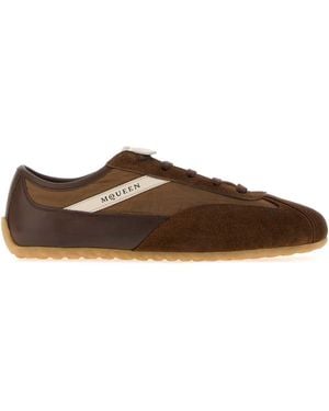 McQueen Chocolate Leather And Fabric Boxe Trainers - Brown