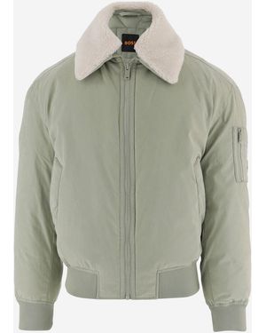 BOSS Nylon Jacket With Shearling Collar - Green