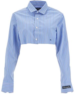 HOMME GIRLS Super Cropped Striped Cotton Shirt - Blue
