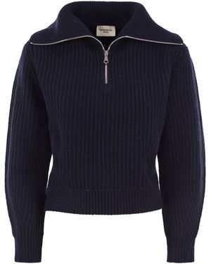 Weekend by Maxmara Wkdlaser-Pullover aus Schurwolle mit halbem Reißverschluss und hohem Kragen - Blau