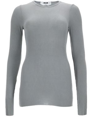 MSGM Solid Round Neck T-Shirt - Grey