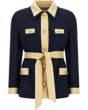 Valentino Garavani Belted Caban Puffer Jackets - Blue