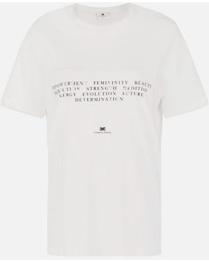 Elisabetta Franchi T Shirt With Embroidery And Print - White
