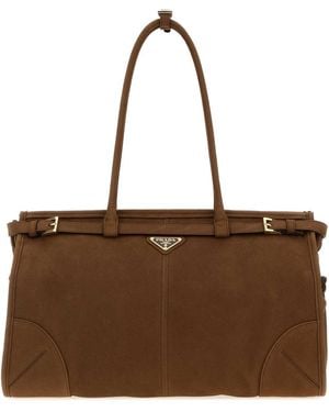 Prada Nabuk Large Bonnie Shopping Bag - Brown