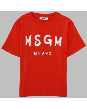 MSGM Kids 100% Cotton Statement T-Shirt - Red
