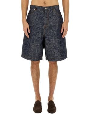 Etro Jacquard Denim Bermuda Shorts - Blue