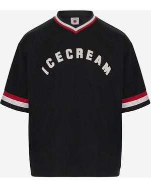 ICECREAM Nylon T Shirt With Logo And Striped Hem - Black