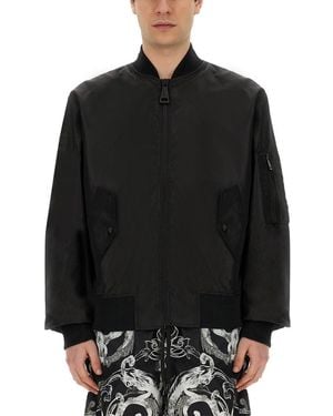 Versace Jeans Couture Logo Bomber Jacket With Long Sleeves - Black