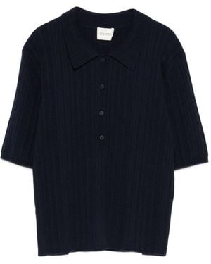 Closed Geripptes T-Shirt Mit Knopfleiste - Blau