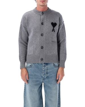 Ami Paris Ami De Cœur Merino Cardigan - Blue