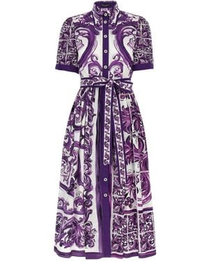 Dolce & Gabbana 'maiolica' Print Chemisier Jurk - Paars