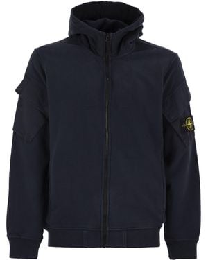 Stone Island Hoodie Met Zakken Met Rits En Mouw - Blauw
