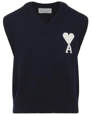 Ami Paris Pull Col V Sans Manches Avec De Coeur Contraste - Azul