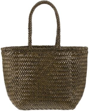 Dragon Grace Basket Small Woven Leather Bag - Brown