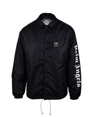 Palm Angels Nylon Windbreaker Jacket With Snap Closure - Blue