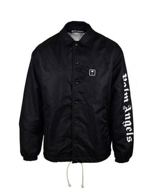 Palm Angels Nylon Windbreaker Jacket With Snap Closure - Blue