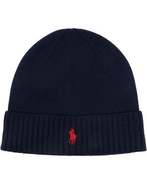 Polo Ralph Lauren Gerippte Beanie Mit Logo-Stickerei - Blau