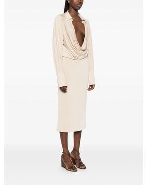 ANDAMANE Lilia Midi Dress Deep V Collar Midi Dress - Natural