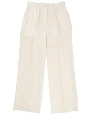 Officine Generale High-Waisted Wide Leg Pants With Double Pleats - White