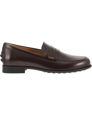 Tod's Calfskin Leather Loafers With Logo Detail - Brown