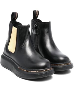 McQueen Alexander Mc Queen Ankle Boot With Contrasting Elastic On The Side - Black