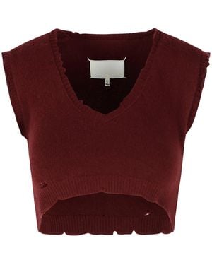 Maison Margiela Burgundy Virgin Wool Vest - Red