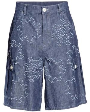 Marni Embroidered Denim Shorts - Blue