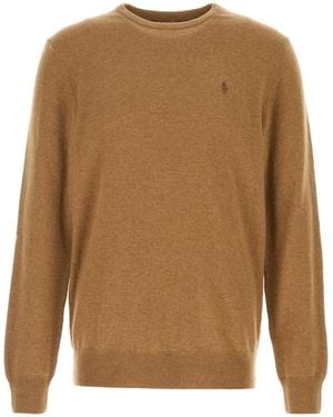 Polo Ralph Lauren Wool Crew Neck Sweater With Ribbed Detail - Brown