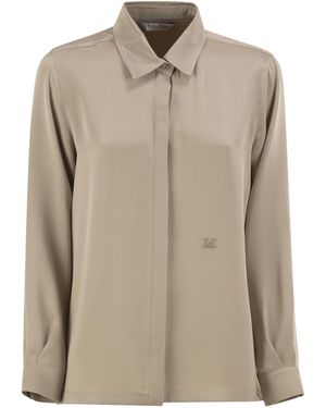 Max Mara Mxmgeranio Pure Silk Shirt With Embroidered M Logo - Natural