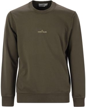 Stone Island Crewneck Sweatshirt mit institutionellem Fünfdruck - Grün
