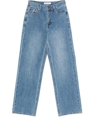 Self-Portrait Rhinestone Denim Straight Leg Jeans - Blue